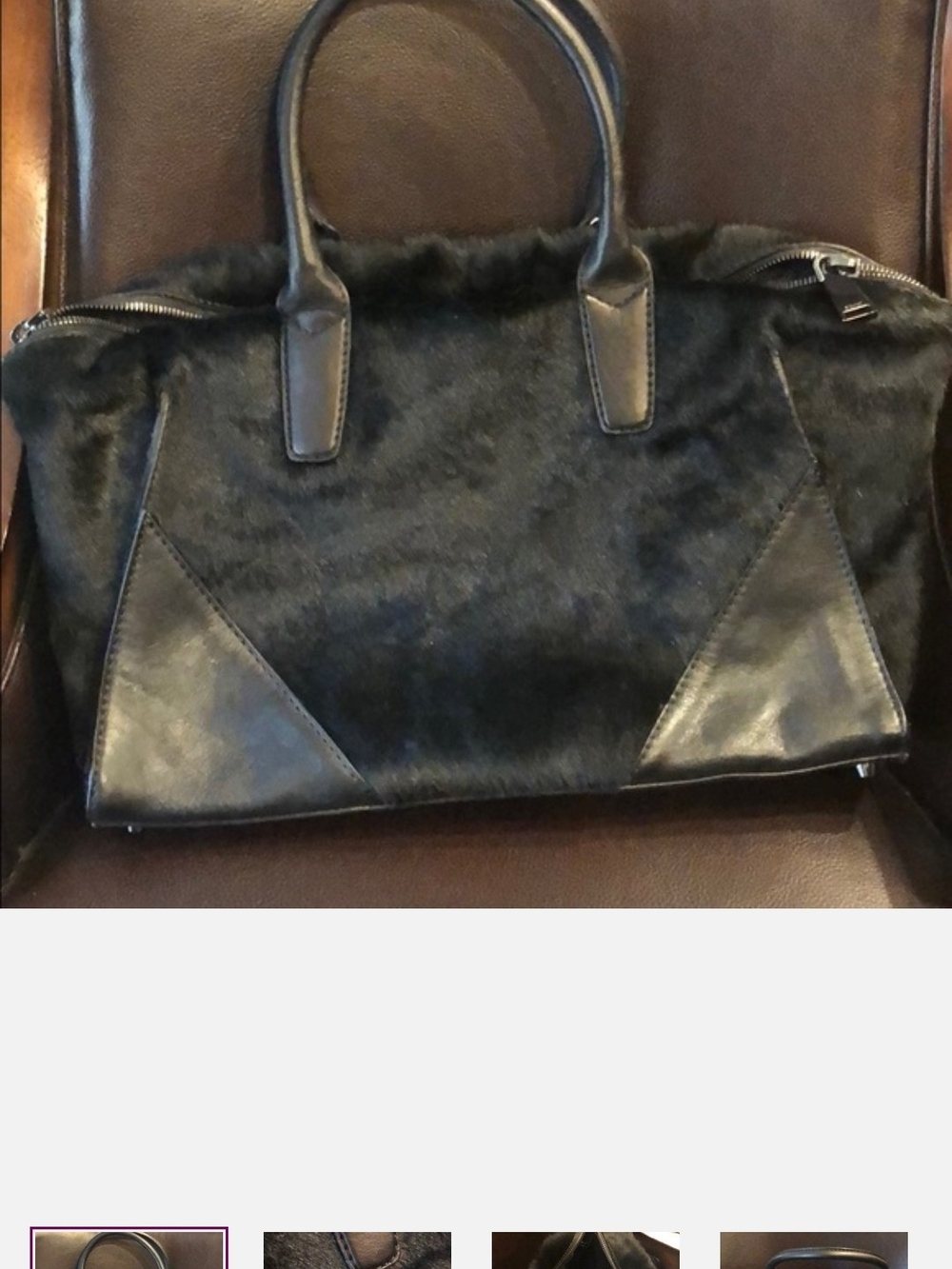 ABRO-Black Real Calf Hair Fur and Leather Satchel - Women Bags